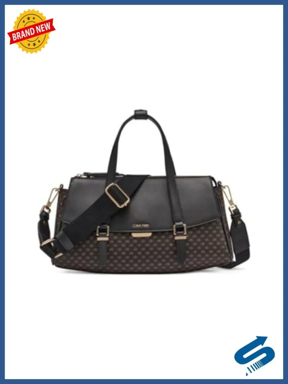 Organizational Satchel with Monogram PVC, Crossbody Strap, 3 Sections, Zip